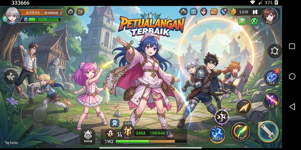 Screenshot gameplay 333666 yang menampilkan karakter anime beraksi.
