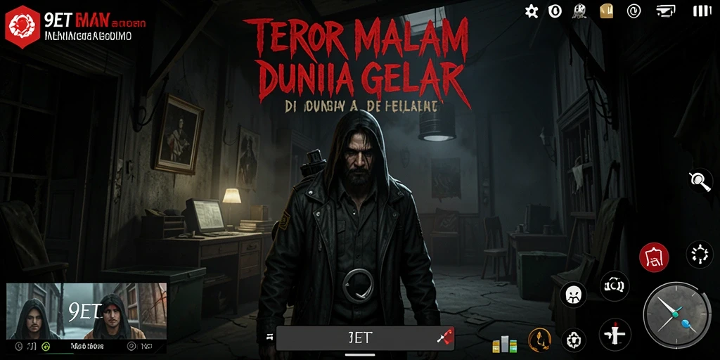 Screenshot gameplay 9ET yang menegangkan, penuh teror dan kegelapan.