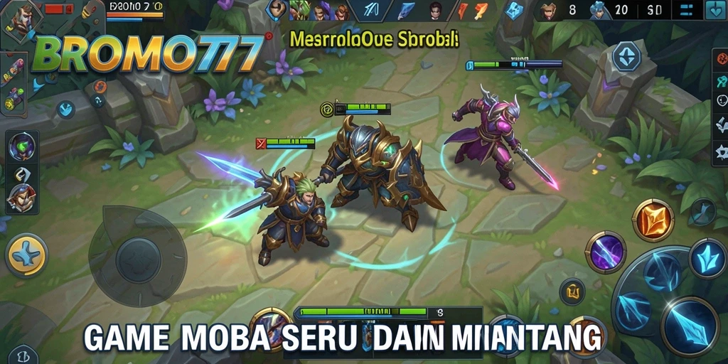 Tangkapan layar penuh aksi dari gameplay BROMO77 MOBA.