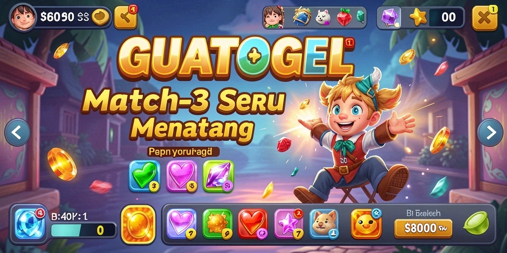 Tampilan gameplay seru dari GUATOGEL, permainan Match-3 yang menantang.