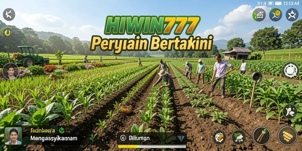 Tampilan gameplay HIWIN777 yang menampilkan aktivitas bertani.