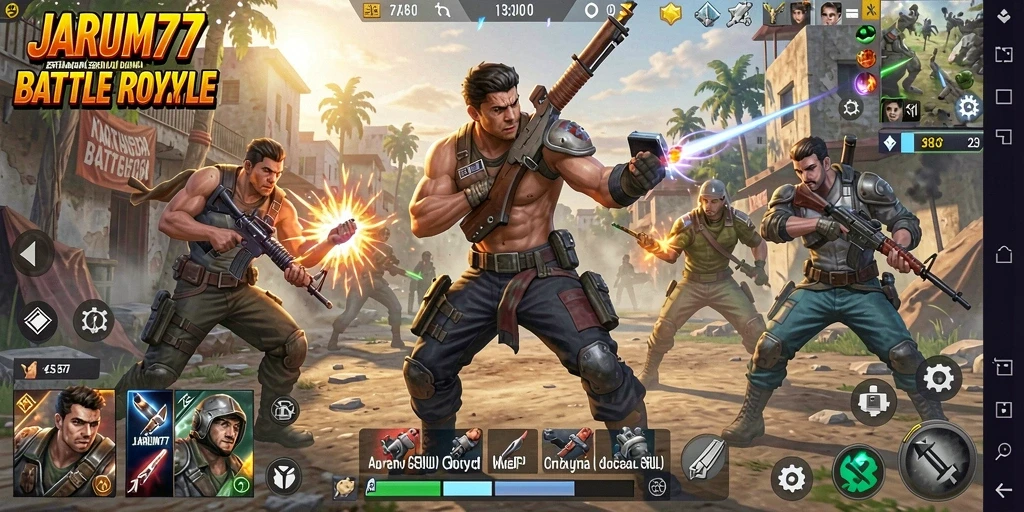 Gameplay seru dan tak terduga dalam JARUM77 Battle Royale.