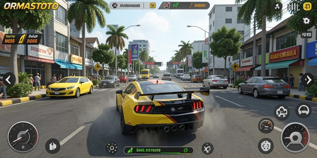 Screenshot gameplay <strong>ORMASTOTO</strong> menampilkan momen balapan yang mendebarkan.