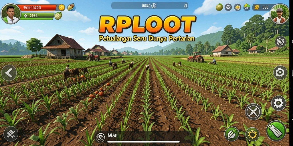 Tangkapan layar gameplay RPLOOT menampilkan momen seru berkebun.