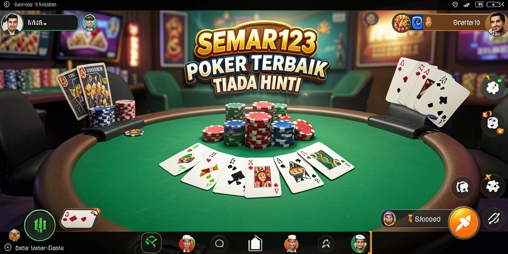 Screenshot SEMAR123 menampilkan aksi seru di meja poker dengan pemain yang bersemangat.